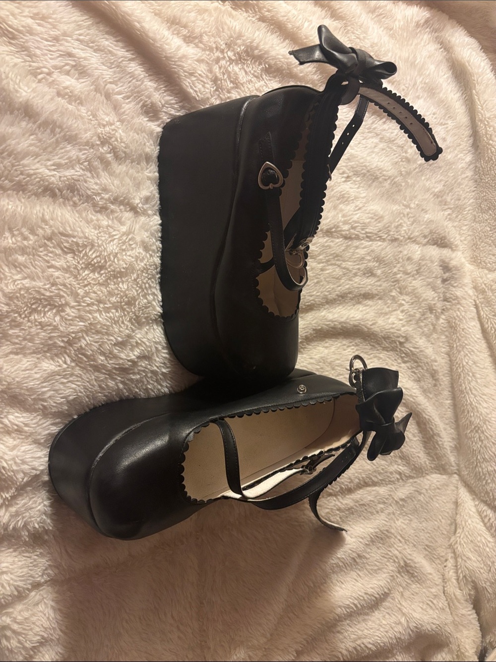 Black Platform Pumps with Bow Detail